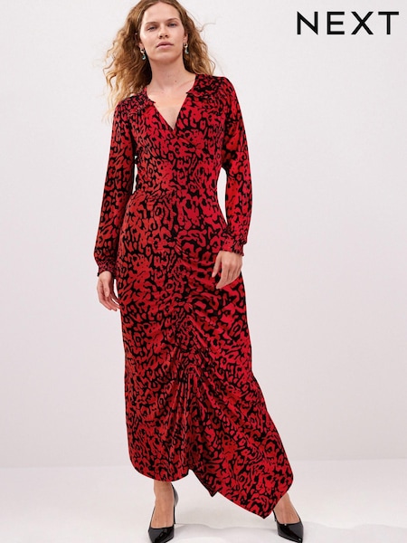 Красный со звериным принтом - Preen Ruched Midi Dress (525094) | €14