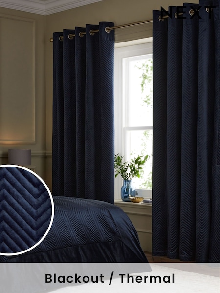 Navy Blue Madison Blackout/Thermal Eyelet Curtains (525449) | €86 - €202
