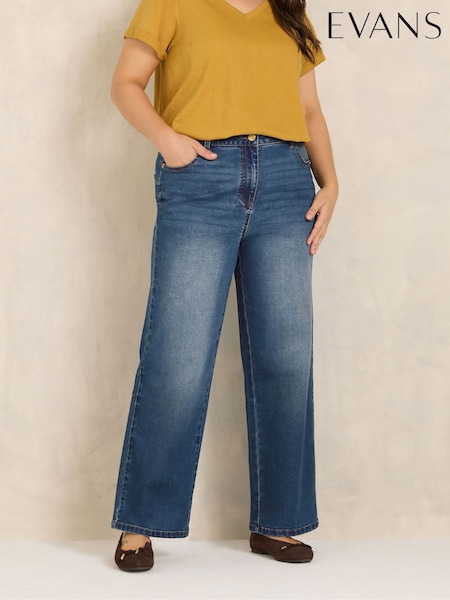 Blå - Evans Premium Denim Jeans med Vide bukseben