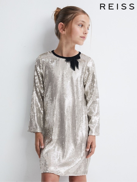 Reiss Silver Leon Sequin Bow Dress (525594) | 515 QAR