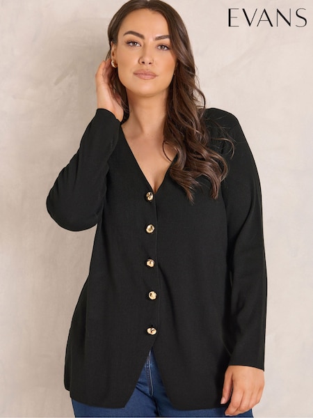 Black - Evans Premium Button Cardigan