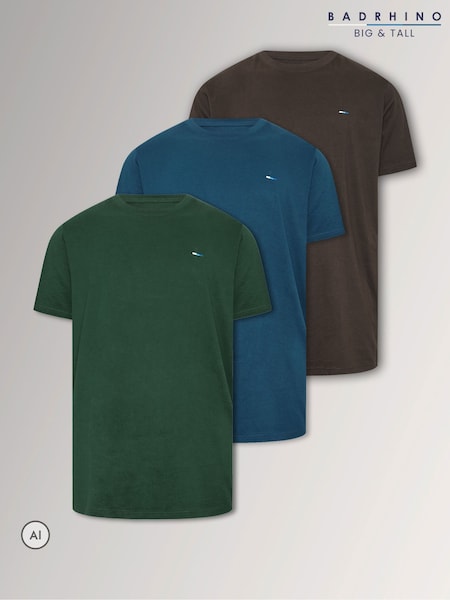Marrón - Full Length Badrhino Big & Tall Core T-shirts 3 Pack