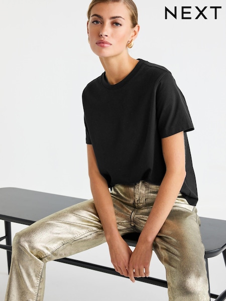 Black 100% Cotton Short Sleeve Crew Neck T-Shirt (526001) | 27 QAR