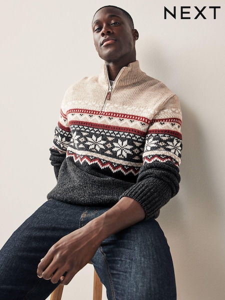 Schwarz - Reissverschluss am Kragen - Fairisle Pattern Knitted Jumper (526196) | 42 €