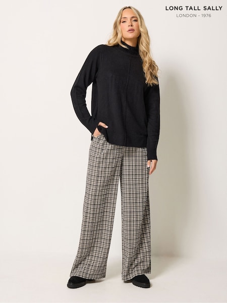 Grey - Long Tall Sally Check Print Wide Leg Trousers