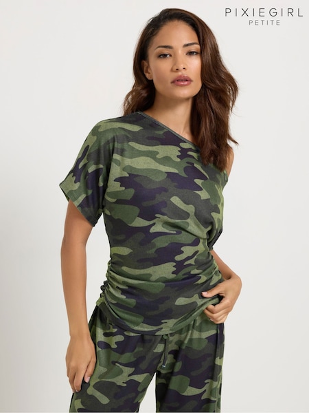Πράσινο - Pixiegirl Petite Camo Soft Touch Short Sleeve Top