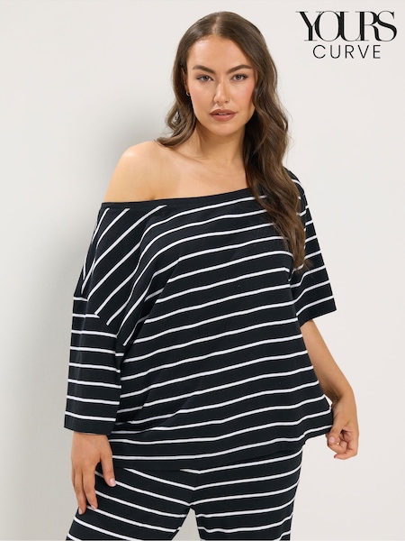 Black - Yours Curve Slash Shoulder Stripe T-shirt