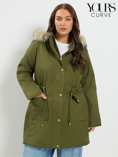 Green - Yours Curve Faux Fur Parka Coat
