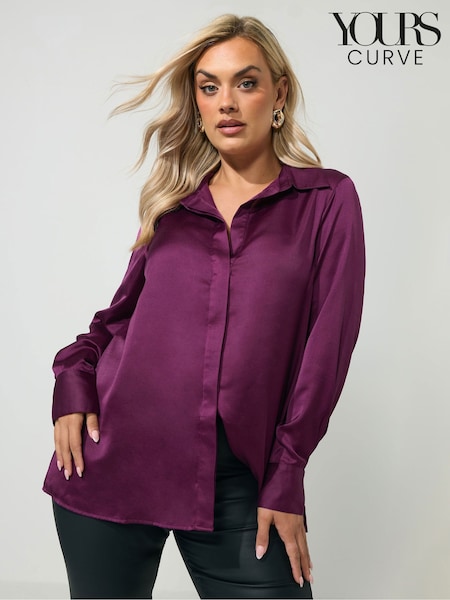 Lila - Yours Curve London Satin Open Collar Shirt