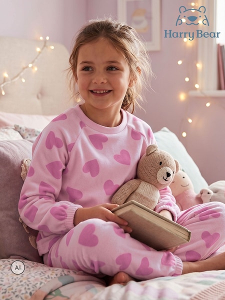 Pink - Harry Bear Heart Fleece Pyjamas