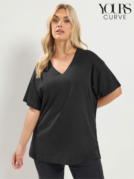 Black - Yours Curve V-neckline Longline T-shirt