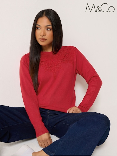 Sarkans - M&co Petite Lace Trim Jumper