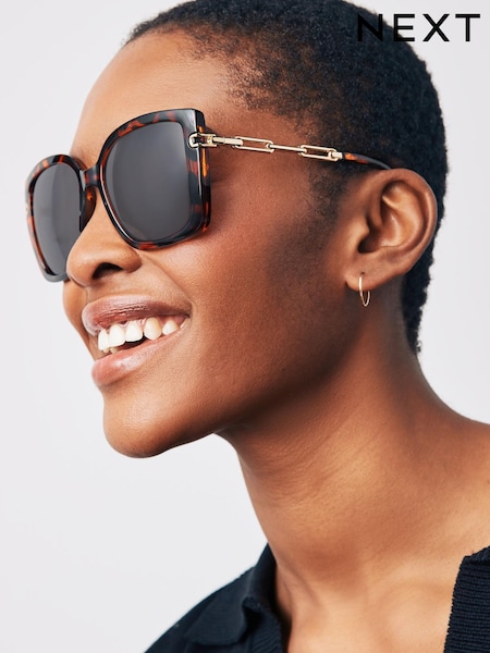 Tortoiseshell Brown Metal Arm Detail Sqaure Sunglasses (527427) | €10