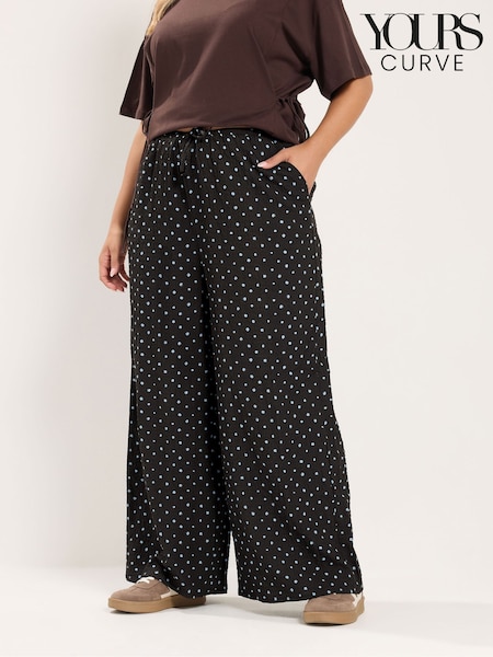 Negro - Pantalones de pernera ancha con estampado de lunares de Yours Curve