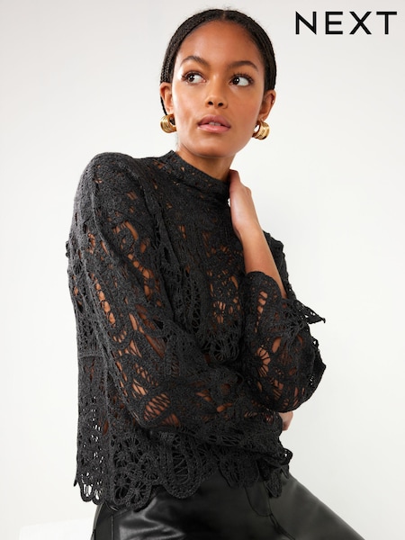 Charcoal Grey Crochet Knitted High Neck Jumper (527699) | € 13
