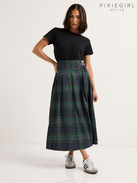 Blue - Pixiegirl Petite Check Buckle Midi Skirt