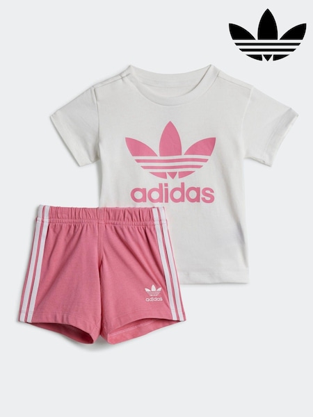 adidas Originals White/Pink 100% Cotton T-Shirt and Shorts Set (528206) | €20