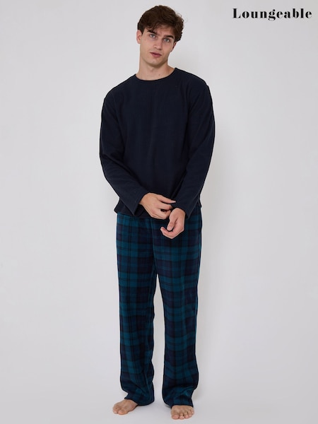 Mėlyna - Regular Loungeable Fleece Long Sleeve Top And Check Fleece Pyjamas Set