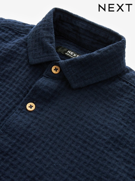 Navy 100% Cotton Short Sleeve Textured Shirt (3-16yrs) (528902) | €8 - €12