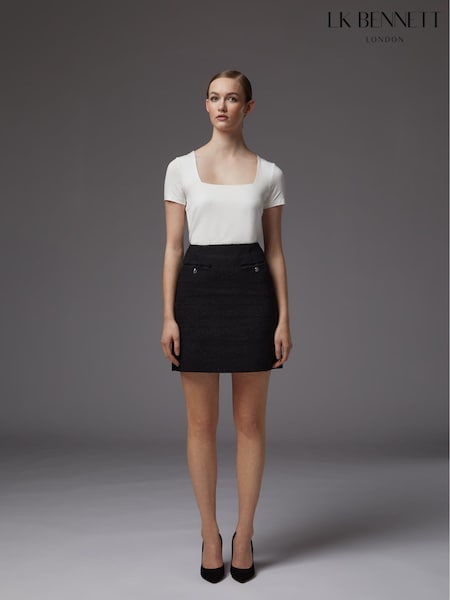 LK Bennett Black Charlee Cotton Blend Tweed Skirt (529488) | €190