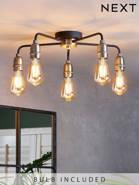 Black Brooklyn 5 Light Flush Ceiling Light (529747) | €112