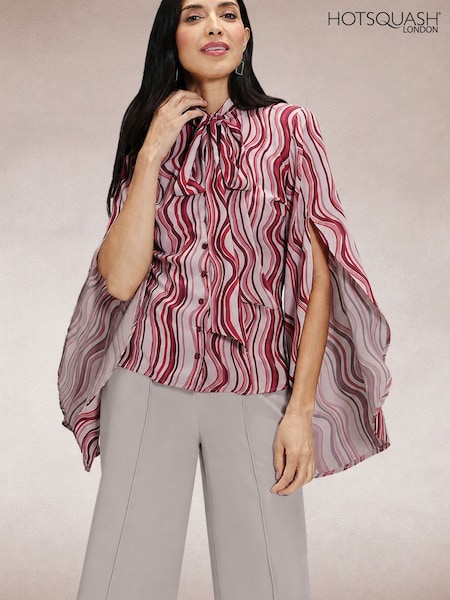 Rot - Hot Squash Statement Sleeve Blouse With Bow Ties