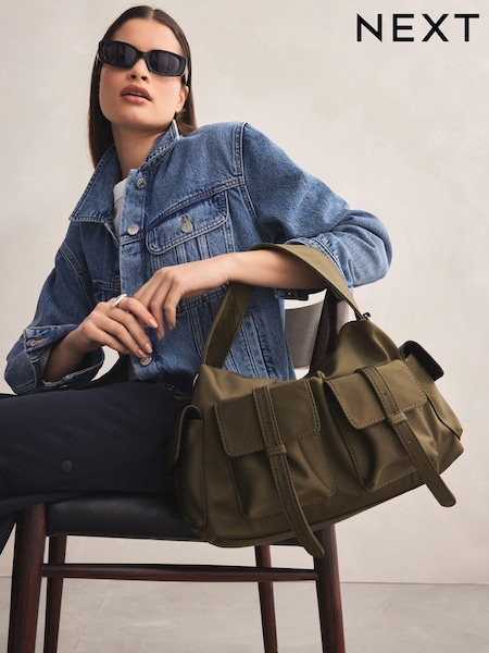 Khaki Green Satin Utility Shoulder Bag (530450) | €20