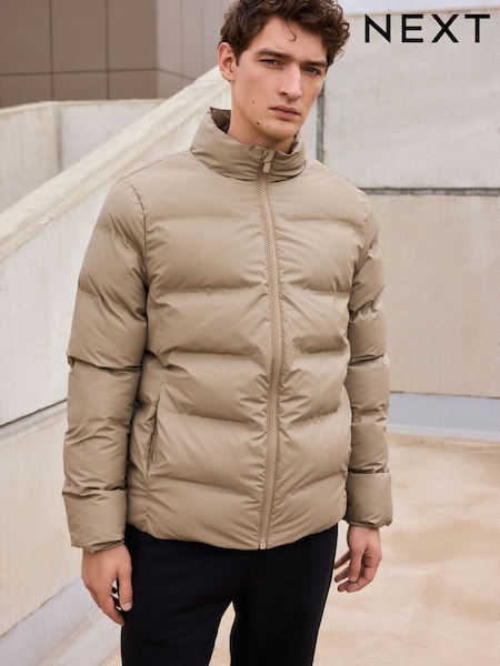 Stone Shower Resistant Rubberised Funnel Puffer Coat (530581) | AED164