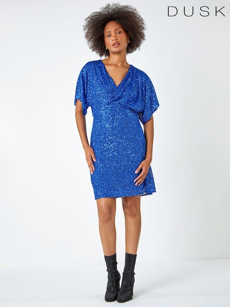 Dusk Blue Sequin Embellished Wrap Dress (530613) | €41.50