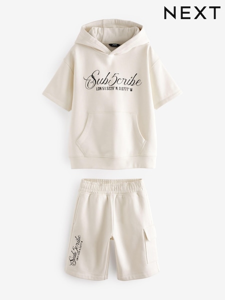 Bež/bela - Short Sleeve Hoodie and Shorts Set (3-16yrs) (530732) | € 19 - € 25
