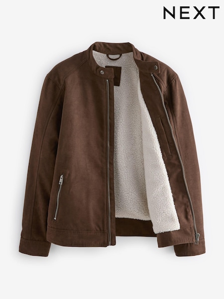 Brown Faux Suede Borg Lined Biker Jacket (530735) | €24