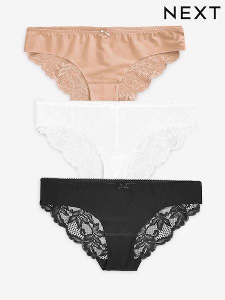 Black/White/Nude Brazilian No VPL Lace Back Briefs 3 Pack (531040) | €15