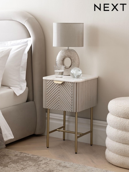 Light Grey Valencia Marble and Mango Wood 1 Drawer Slim Bedside Table (531118) | €340