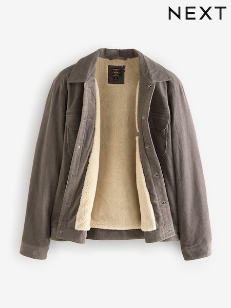 Dark Natural Corduroy Borg Lined Trucker Jacket (531150) | R$ 620