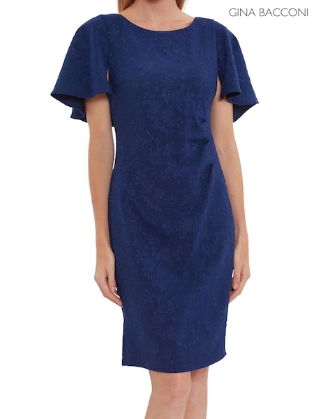 Gina Bacconi Blue Sahar Embossed Floral Jacquard Dress (531152) | €82