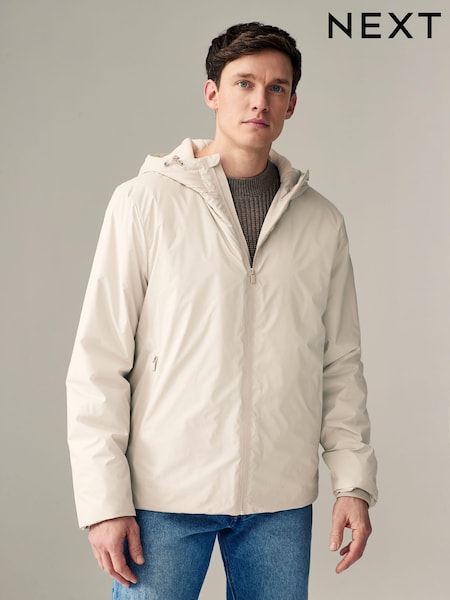 Light Grey Wadded Rubberised Hooded Jacket (531167) | €85