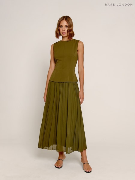 أخضر - Rare London Drop Waist Pleated Maxi Dress