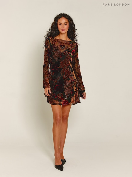 Brown - Rare London Burnout Shift Mini Dress