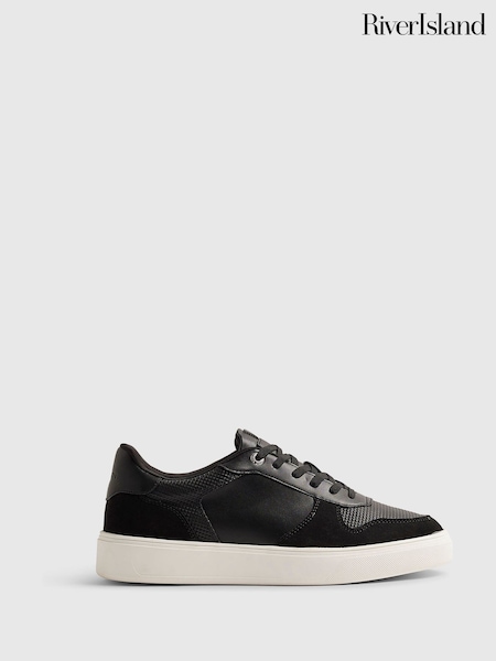 Black - Regular River Island Faux Leather Smart Trainers