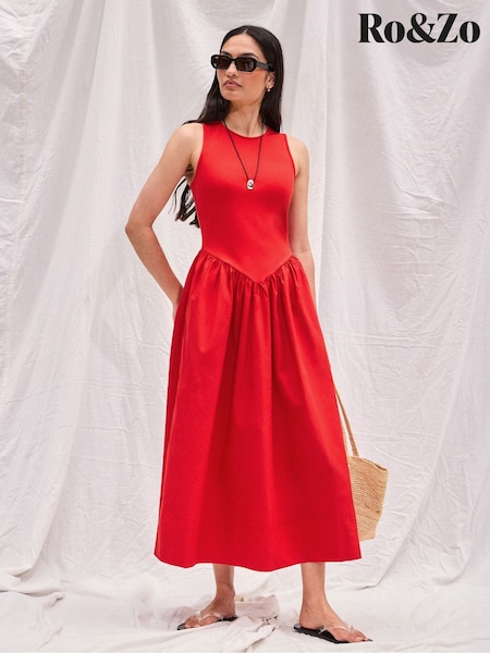 Red - Ro&zo Jersey Gathered Bodice Maxi Dress