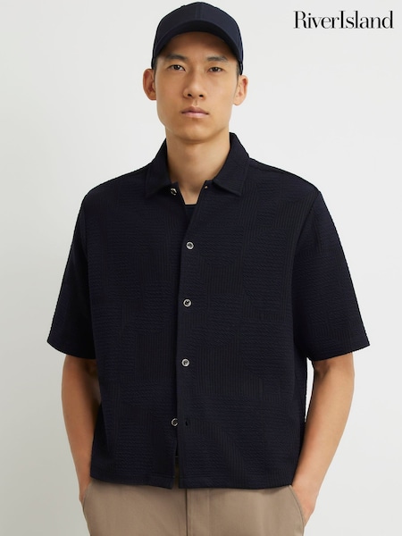 Blau - Regular River Island Oversized Boxy Fit Textured Shirt