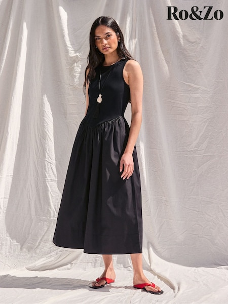 Black - Ro&zo Jersey Gathered Bodice Maxi Dress