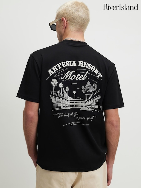 Black - Regular River Island Oversized Graphic Artesia Motel T-shirt