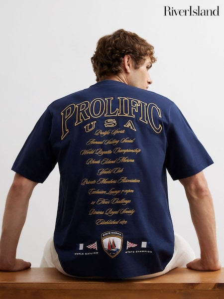 Blue - Regular River Island Regular Fit Prolific Flags T-shirt