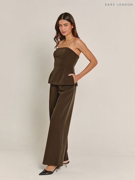بني - Rare London Tailored Longline Bandeau Jumpsuit