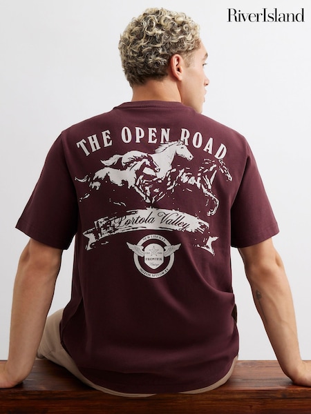 Marrón - Regular River Island Oversized Graphic Open Road T-shirt