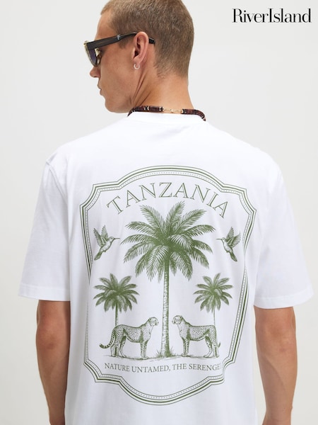 White - Regular River Island Regular Fit Tanzania Palm Tree T-shirt