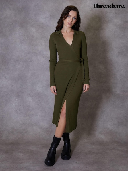 Threadbare Green Ribbed Wrap Dress (532109) | €18.50