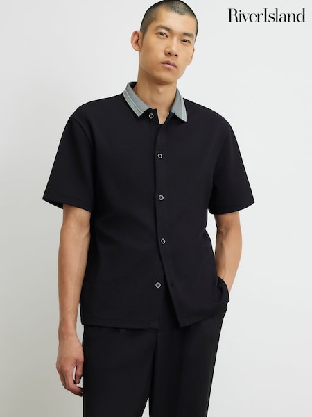 Crno - Regular River Island Regular Fit Waffle Shirt