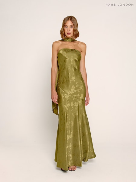 Green - Rare London Bandeau Scarf Satin Maxi Dress